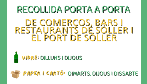 Recollida porta a porta per a comerços, bars i restaurants de Sóller i el Port